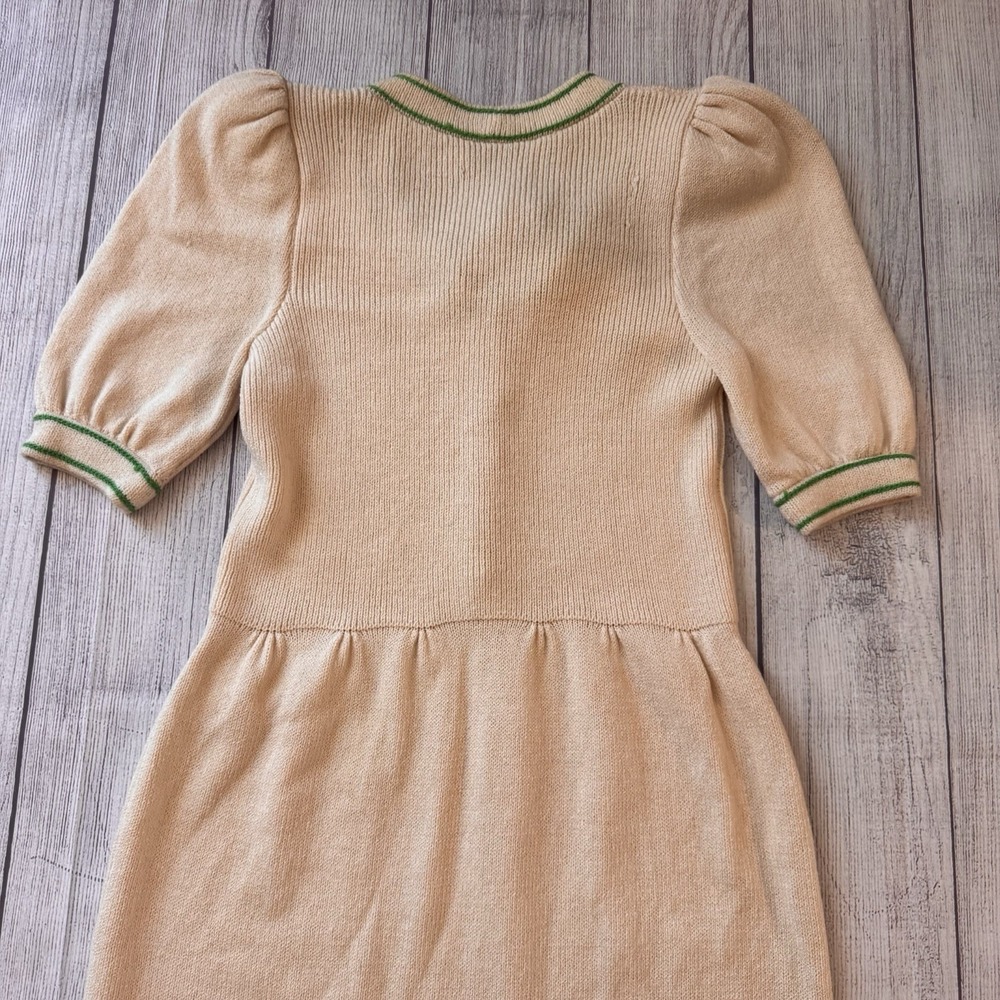 St John Santana Knit Vintage Midi Dress Cream Green Gold Button Puff Sleeve S - Picture 8 of 11